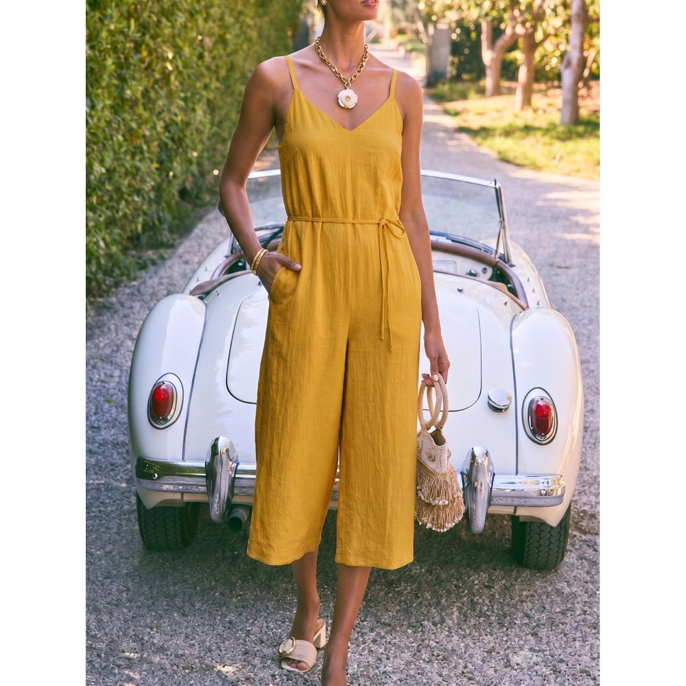 Vince Cami Crop Wide Leg Jumpsuit Limonata Yellow NWT Size 6 8 10 $345